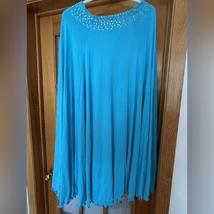 Latin dance skirt turquoise Blue Maxi Dress with Embellished waist